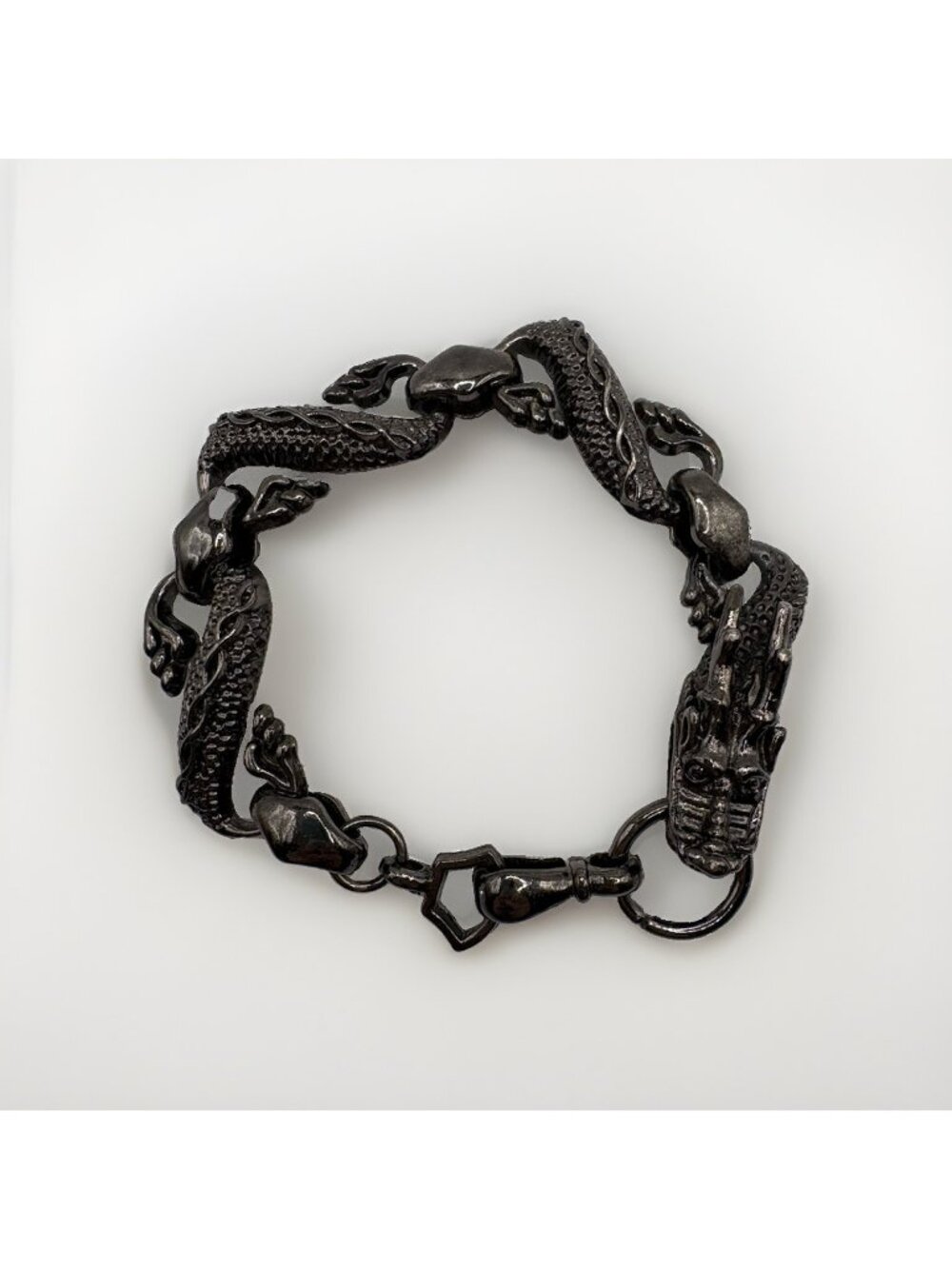 Coiling Dragon Head Gunmetal Bracelet Hook Closure Men’s